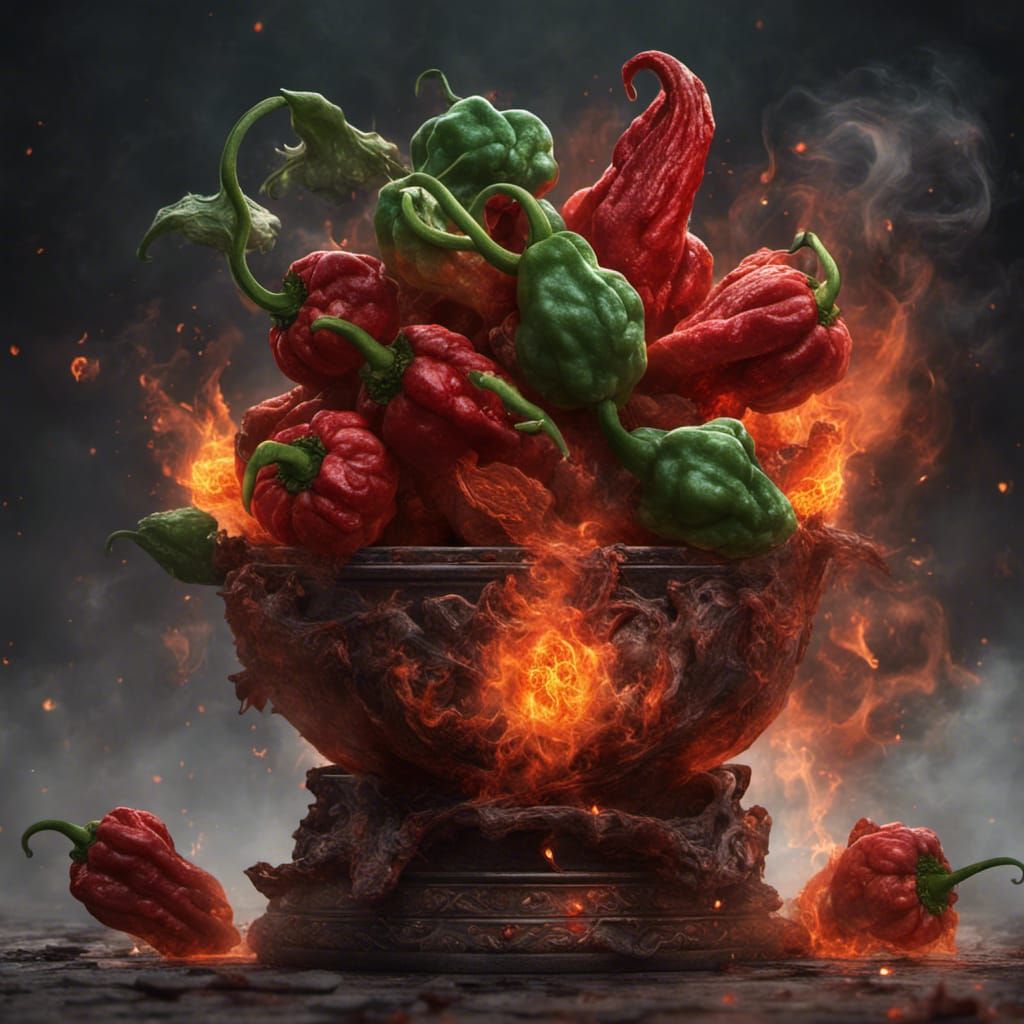 Fiery Super Hot Peppers: Digital Art