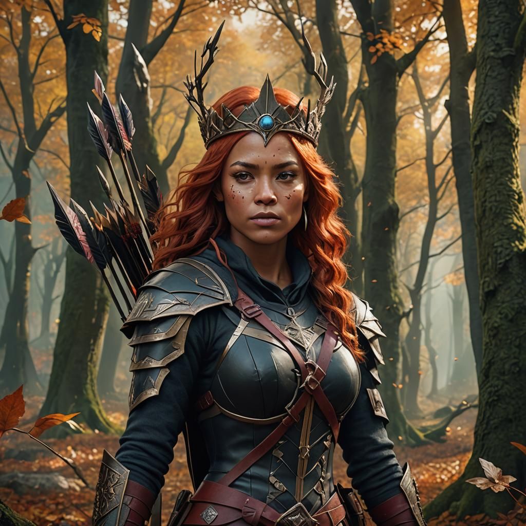 Autumn Huntress in a Fantasy Woodland