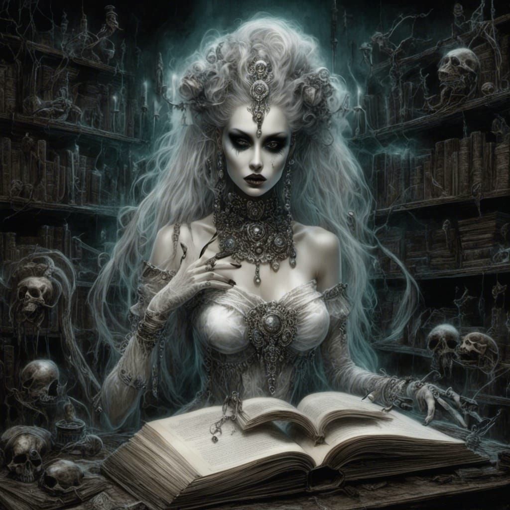 Ghost Librarian in Dark Fantasy Style