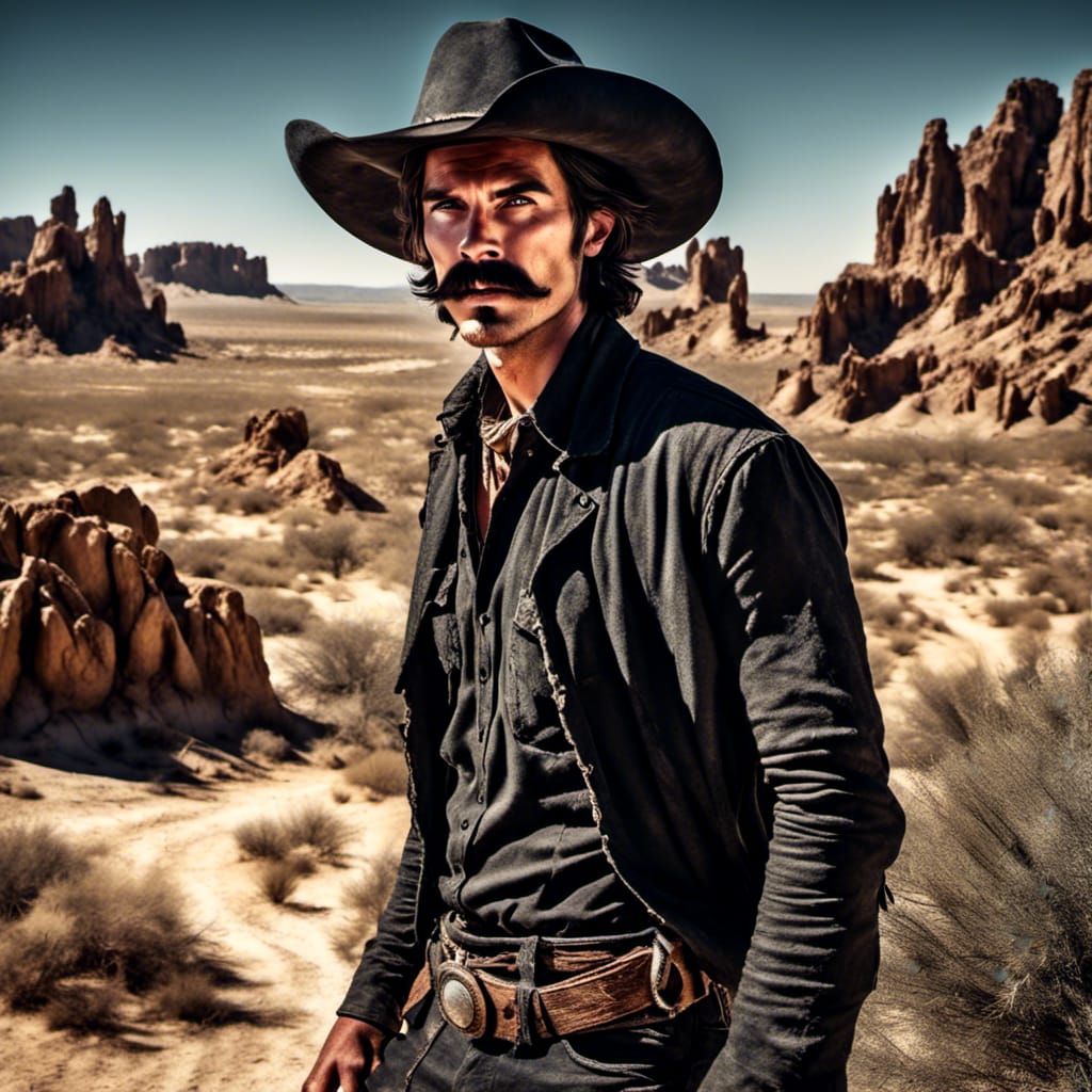 Handsome Cowboy Portrait in Dark Impasto Style