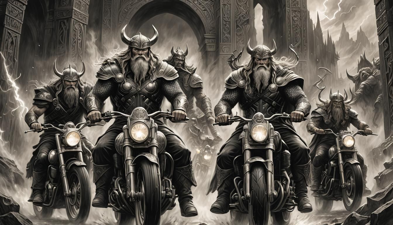 Norse Gods Ride Motorcycles through Valhalla