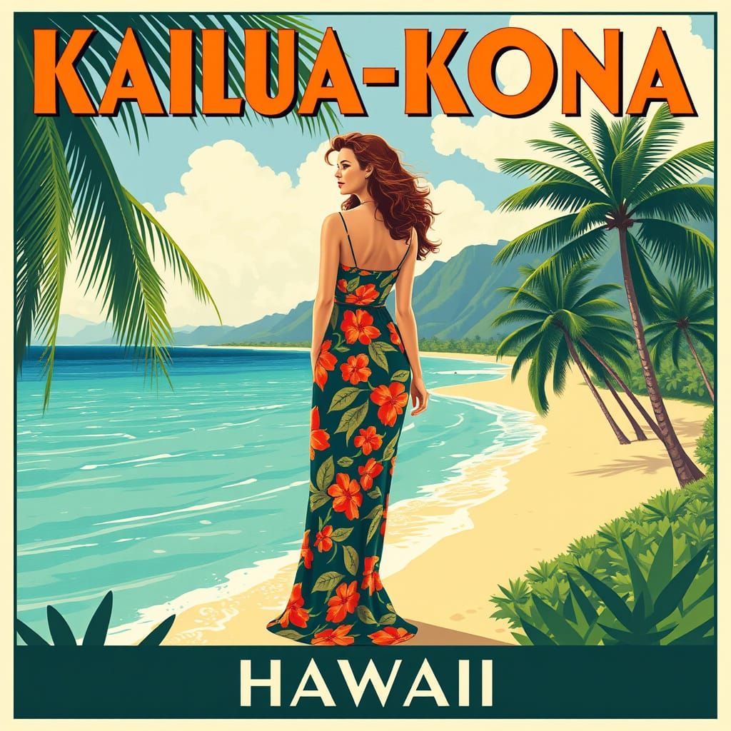 Kailua-Kona, Hawaii: Vintage Art Deco Travel Poster