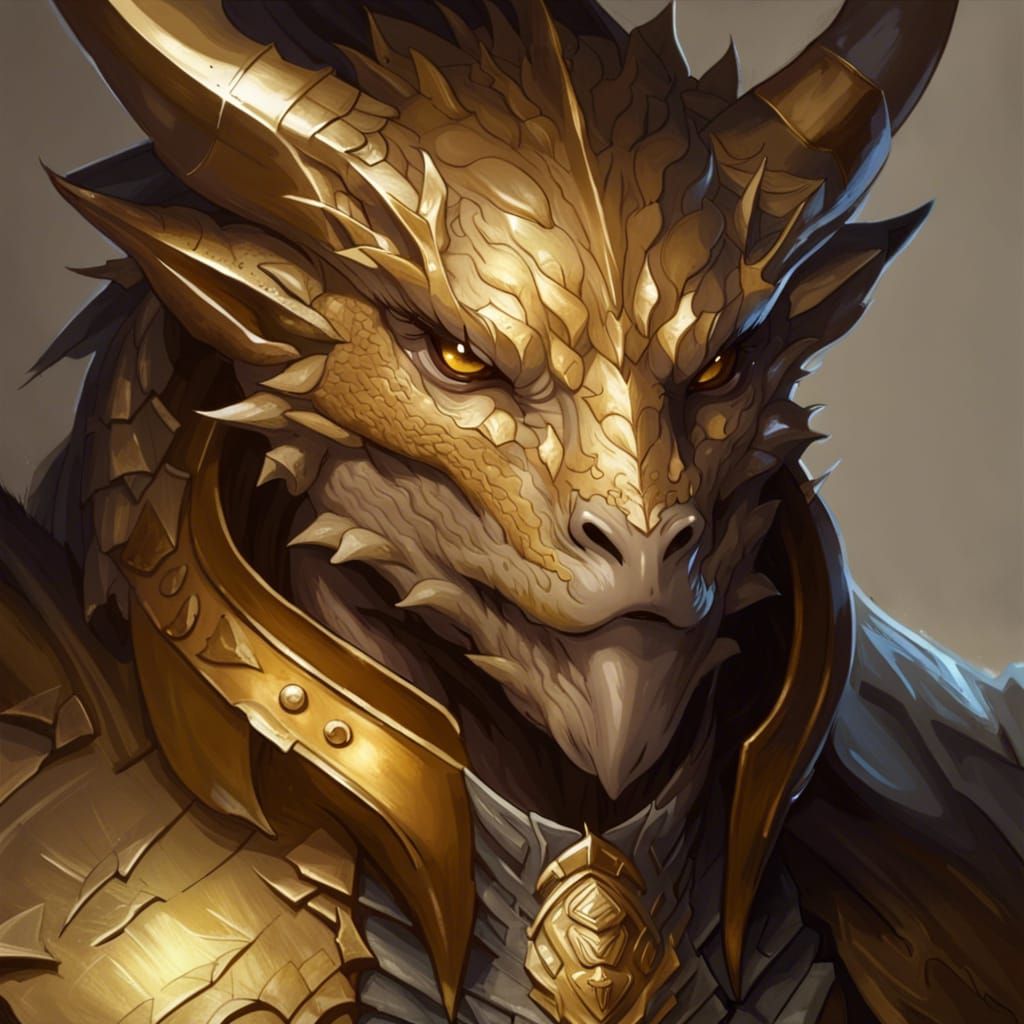 Golden Dragonborn Professor Paladin: Detailed Digital Portra...