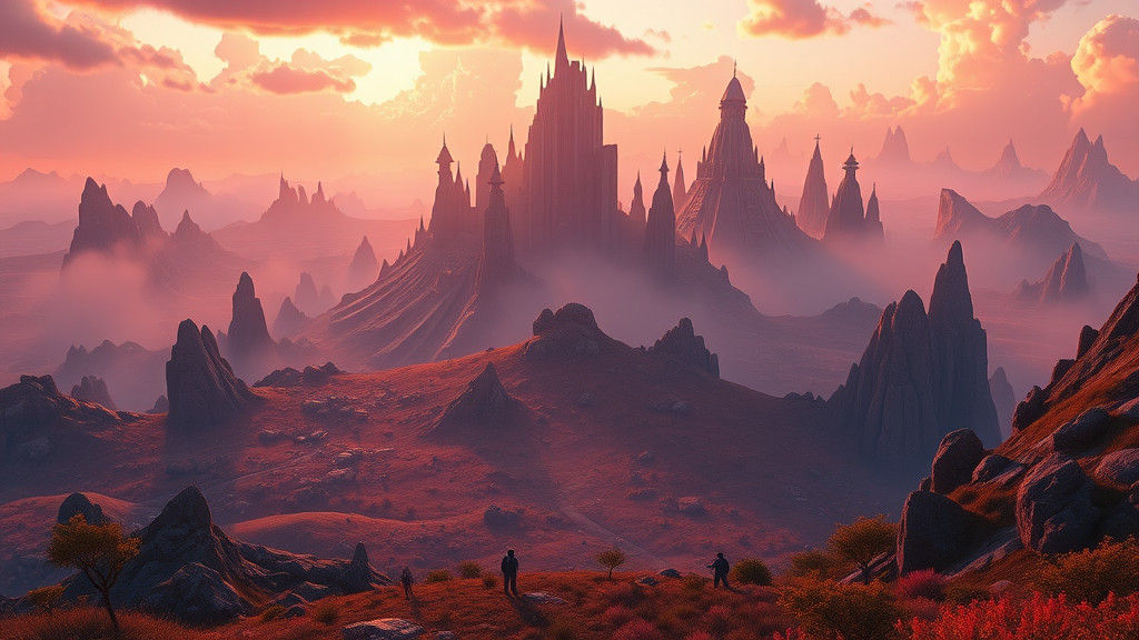 Majestic Fantasy Landscape in Atmospheric Digital Art Style
