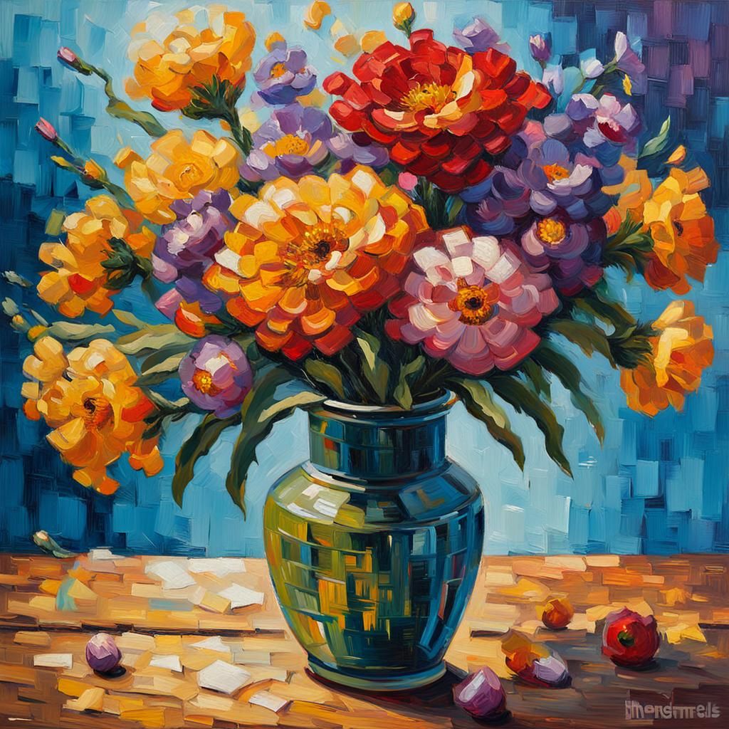 Vibrant Floral Still-Life in Thick, Expressive Oil Paint