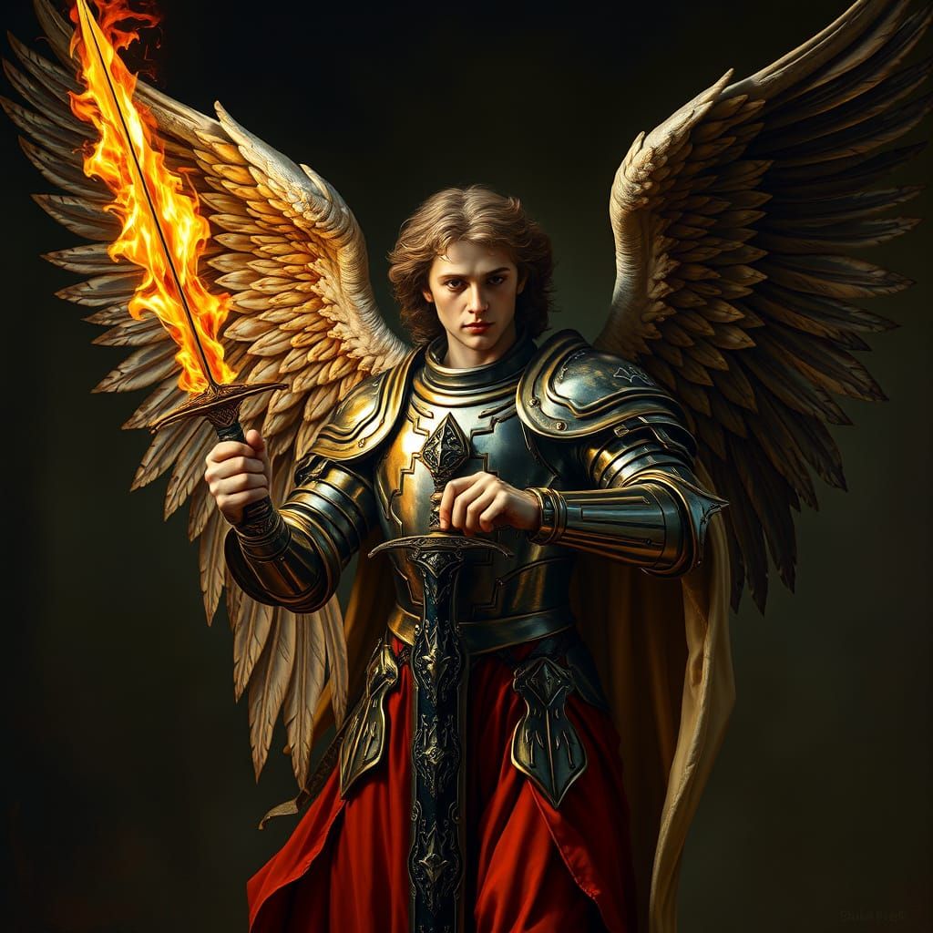 Renaissance Angel with Flaming Sword, Flemish Style