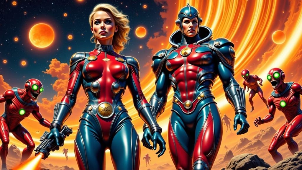 Captain Stardust and Dr. Luna in Sci-Fi Battle