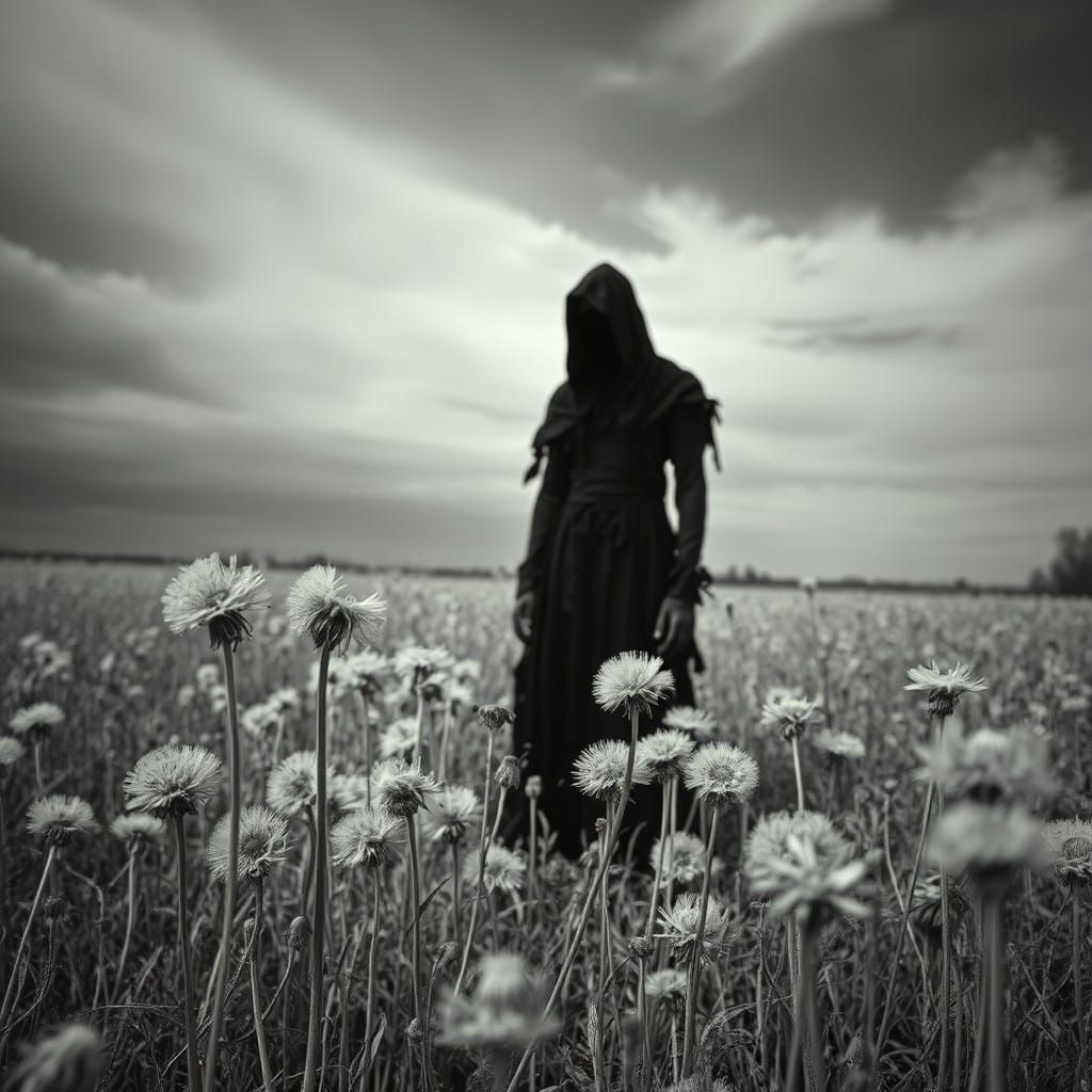 Macabre Infrared Landscape with Mysterious Figure