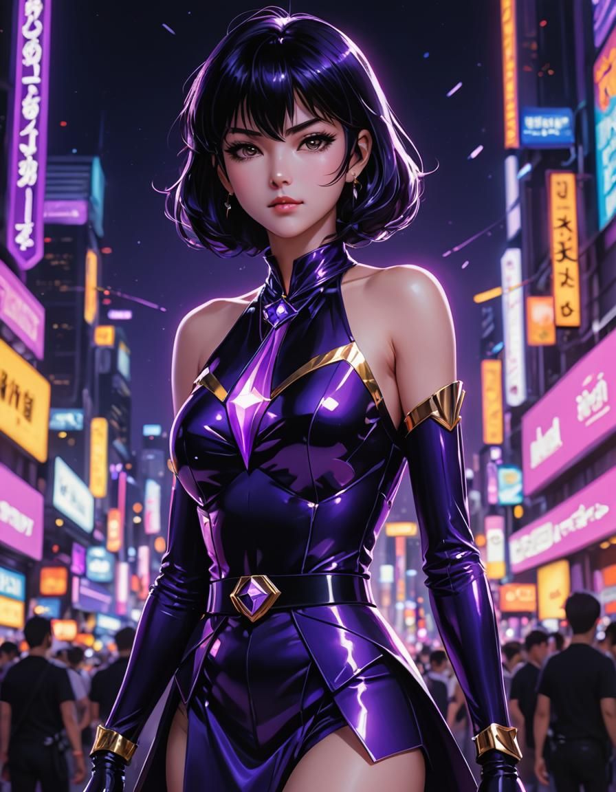 Sailor Saturn in Neon Lights: 3D Anime Art