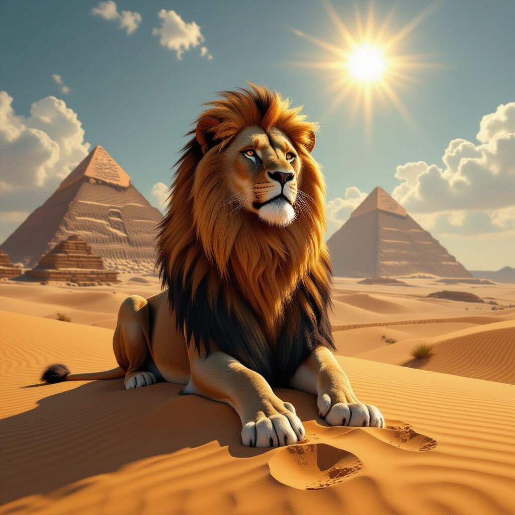 Egyptian Sphinx Statue in Desert, Hyper-Realistic Digital Ar...