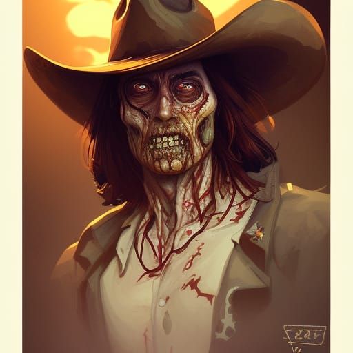 Zombie Cowboy Sheriff Portrait in Hyperdetailed Style