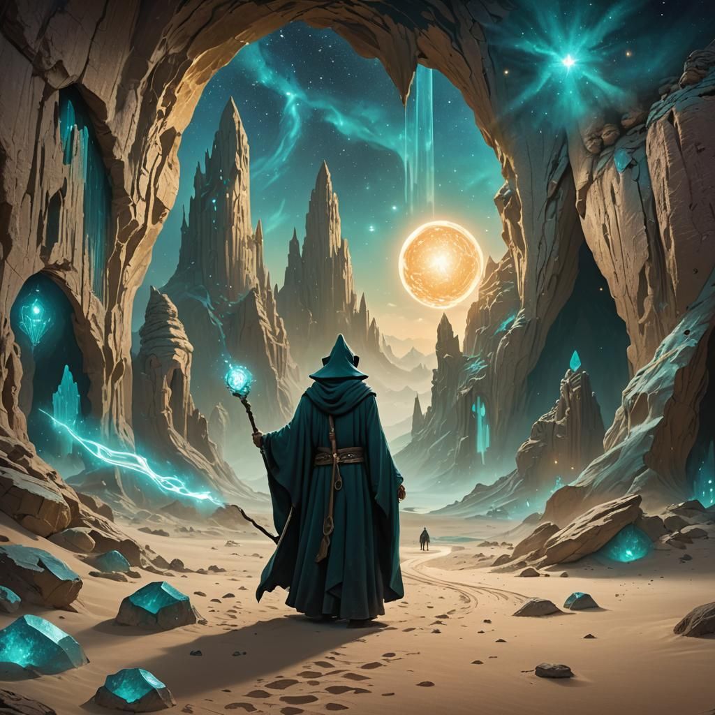 Wizard in Crystal Cave: Fantasy Concept Art