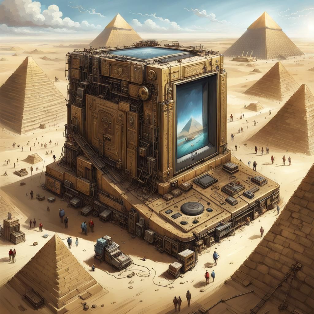 Game Boy Pyramid Construction: Digital Fantasy Art