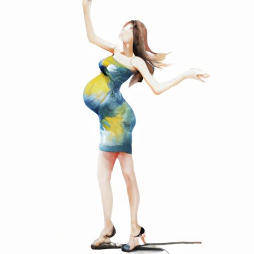 Watercolor of Pregnant Woman Dancing Joyfully