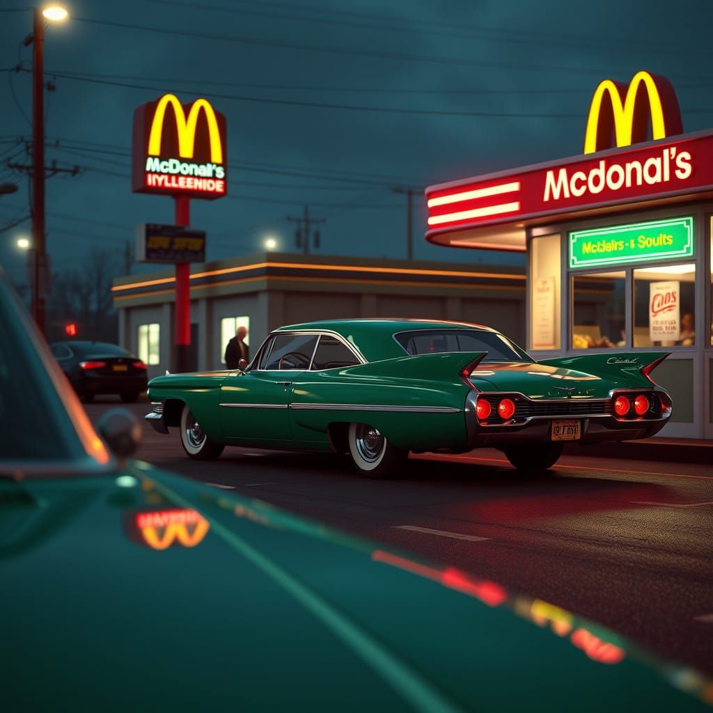 Nostalgic 1960s American Suburban Scene in Cyberpunk-Inspire...