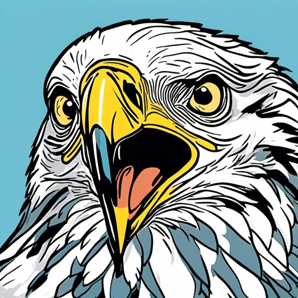 Cartoon Hawk Head with Flat Eyes in Naive Comic Art