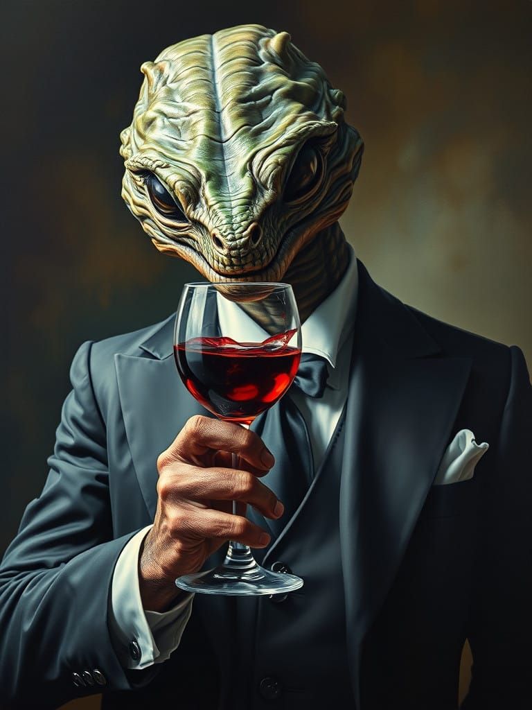 Elegant Reptilian Alien in High Society Attire