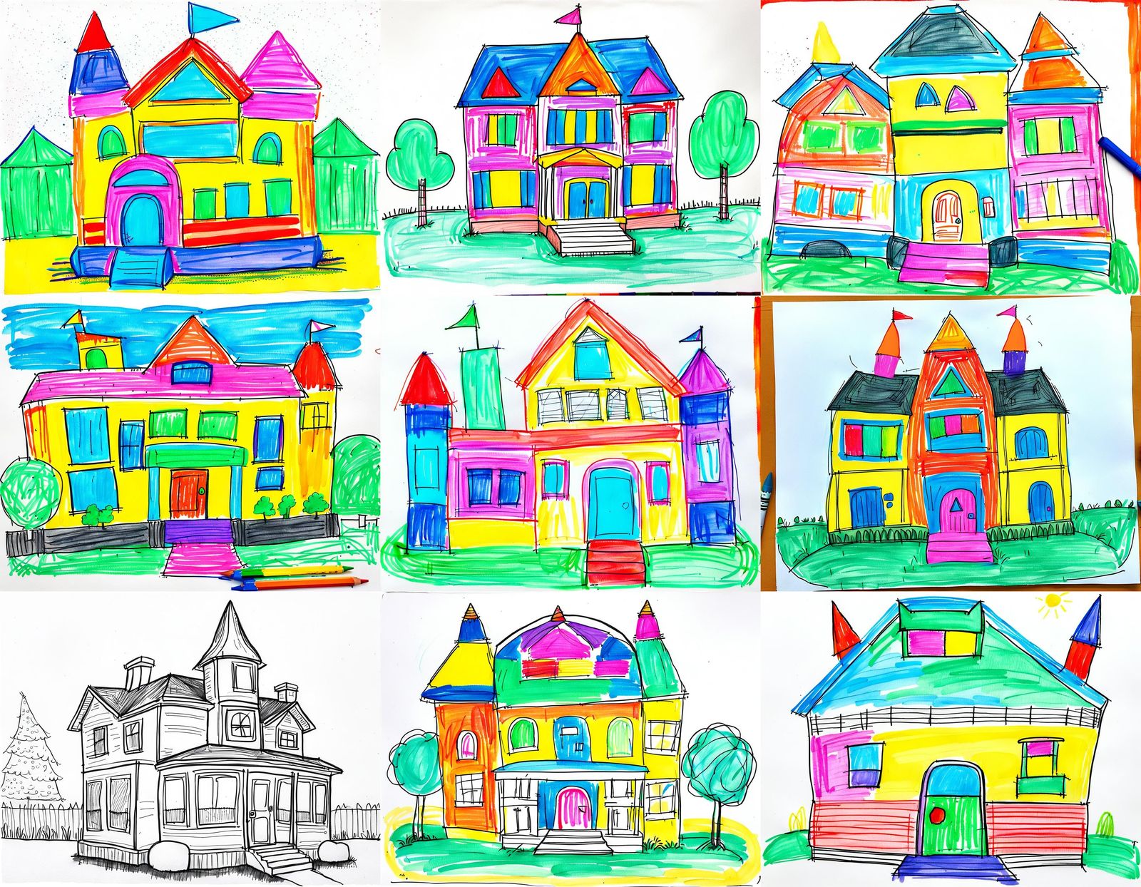 Child's Crayon Drawing: McMansion Bounce House