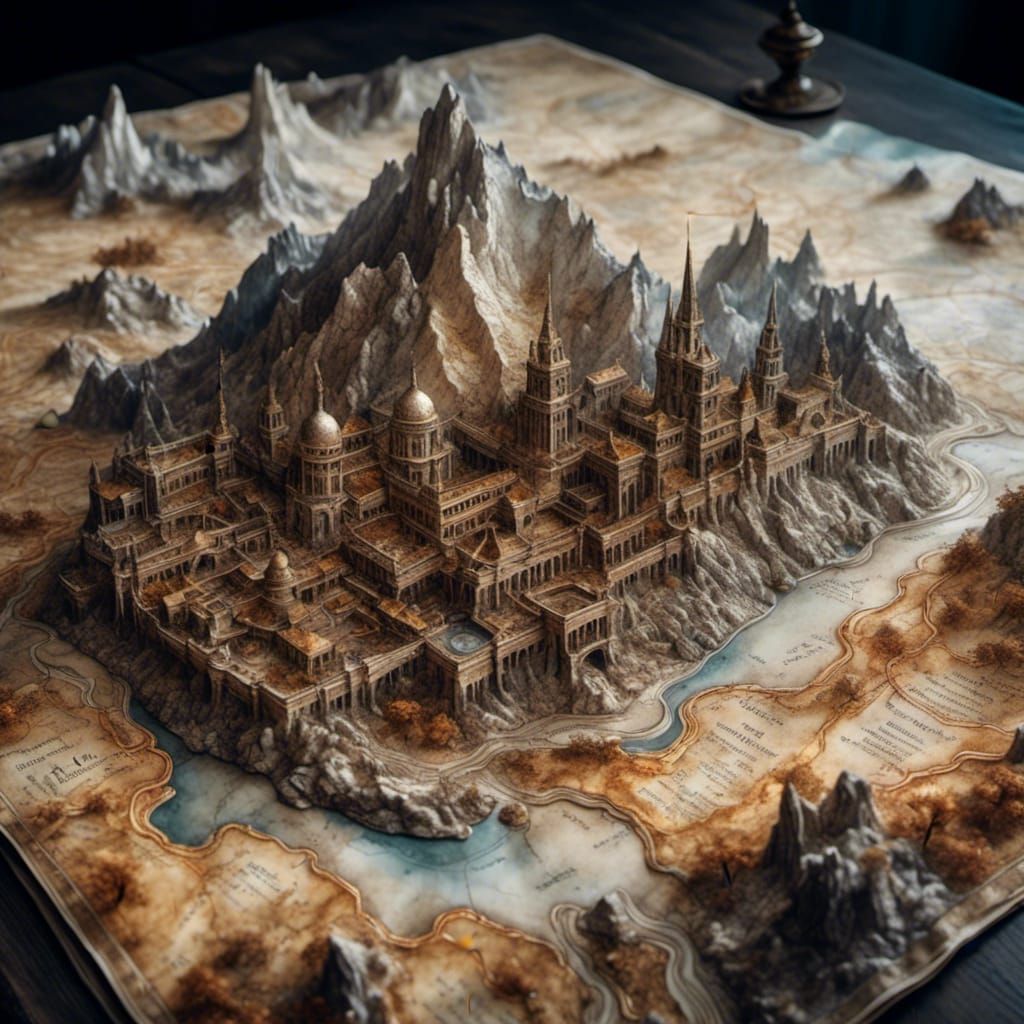 Dark Academia Archeological Site Map Illustration