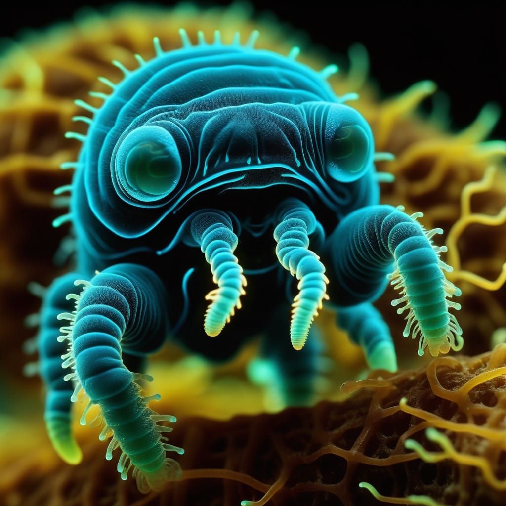 Bioluminescent Tardigrade Infected by Cordyceps