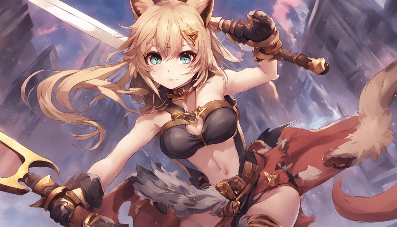 Anime Catgirl Barbarian in Fantasy Style