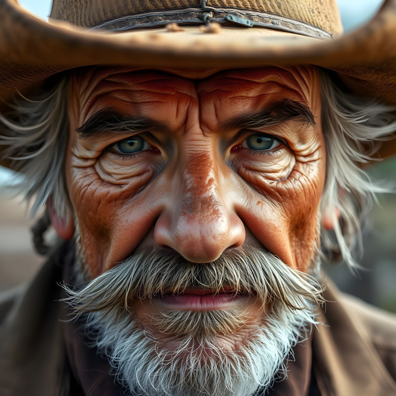 Aged Cowboy Rancher Close-Up in Gritty Grey Hues
