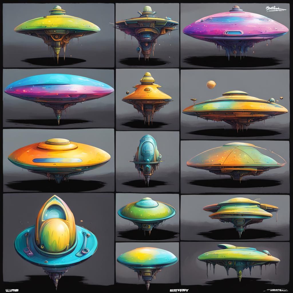 Alien Spaceship Concepts in Graffiti Art Style