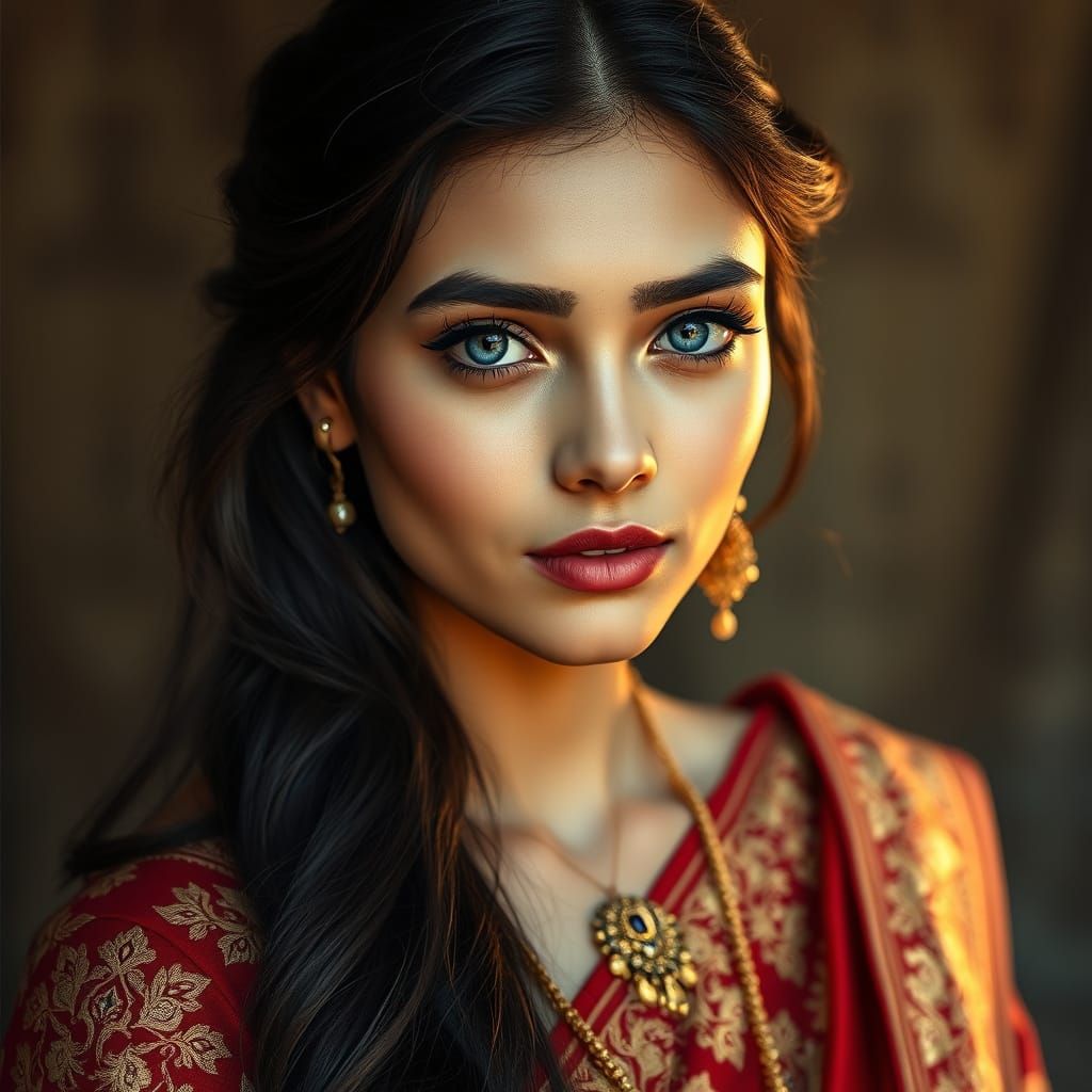 Ethereal Indian Princess in Luxurious Embroidered Saree