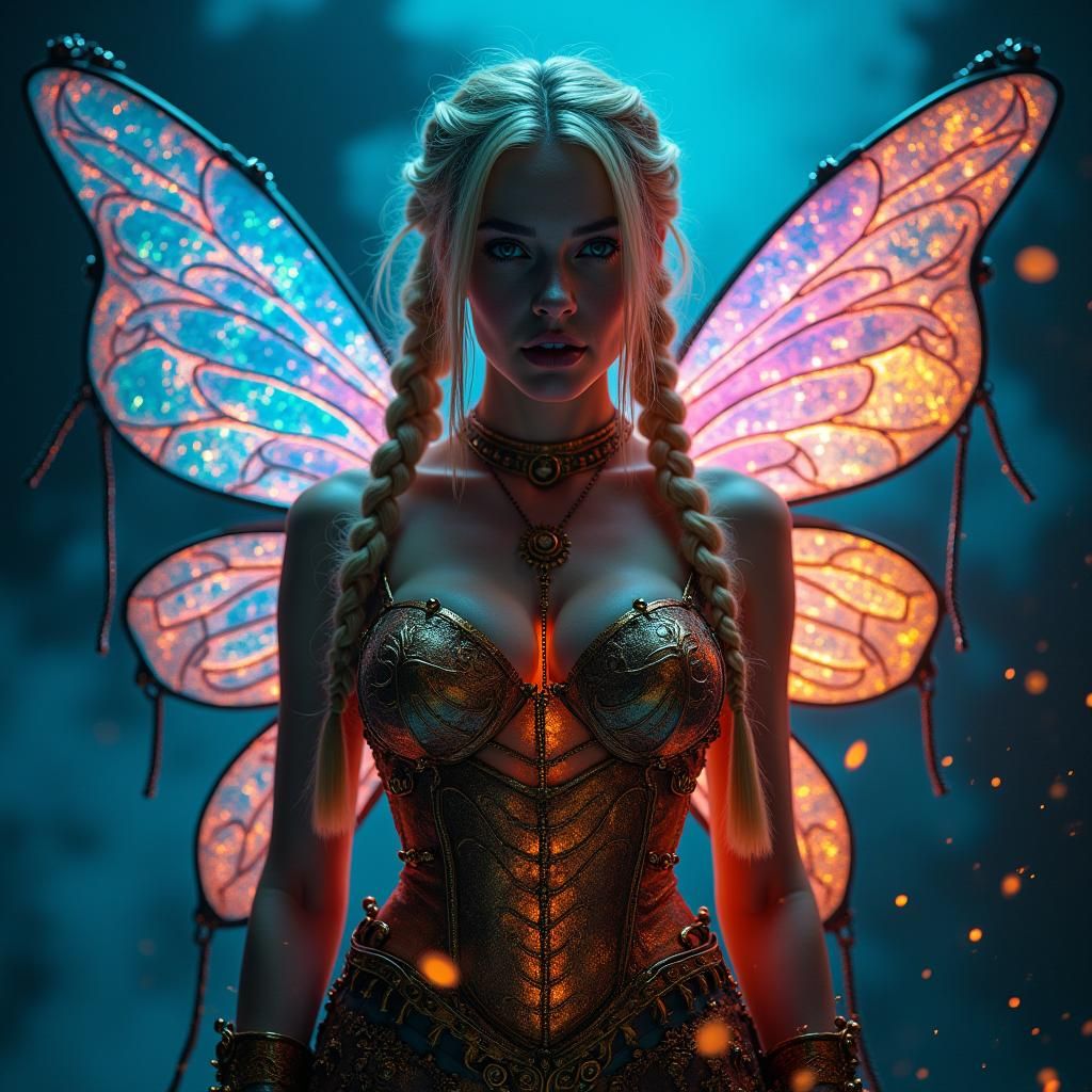 Dramatic Steampunk Fairy with Bioluminescent Details