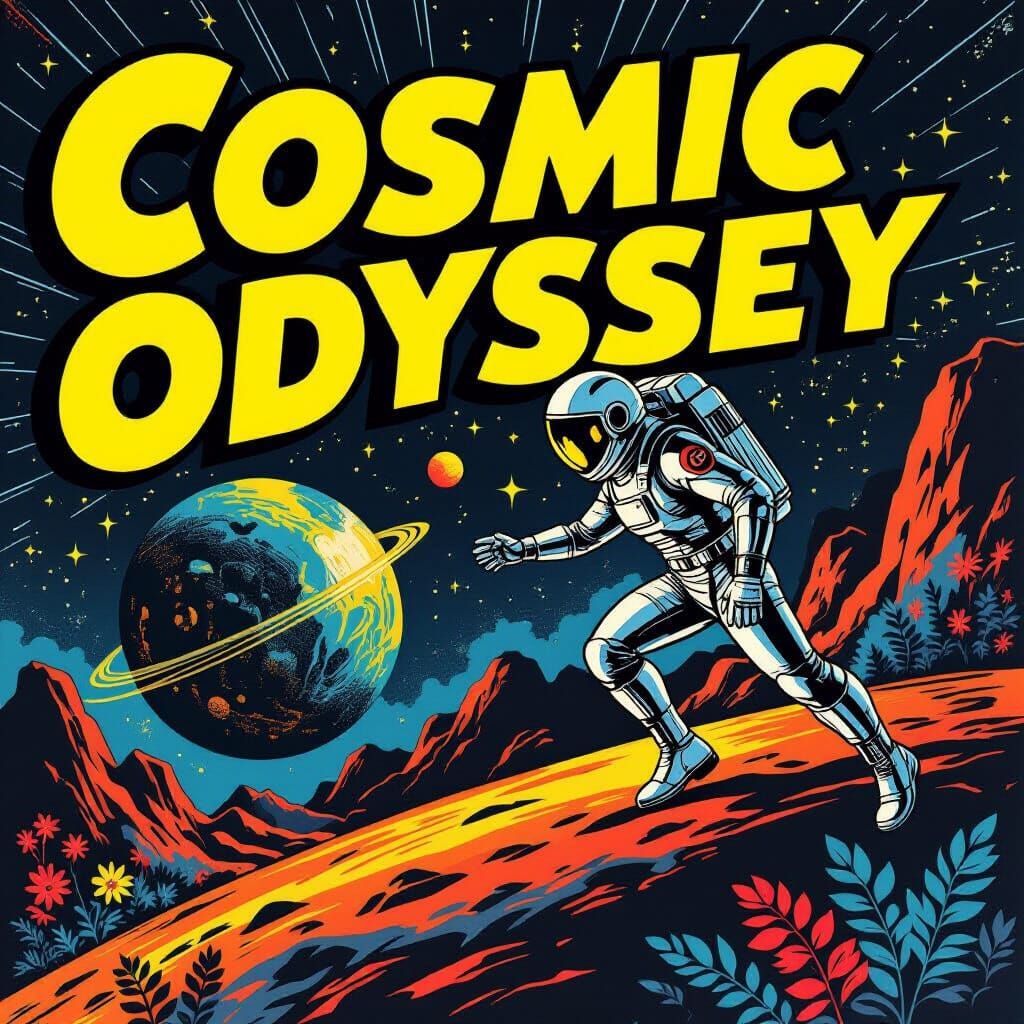 Retro Comic Cover: Space Explorer on Alien Planet