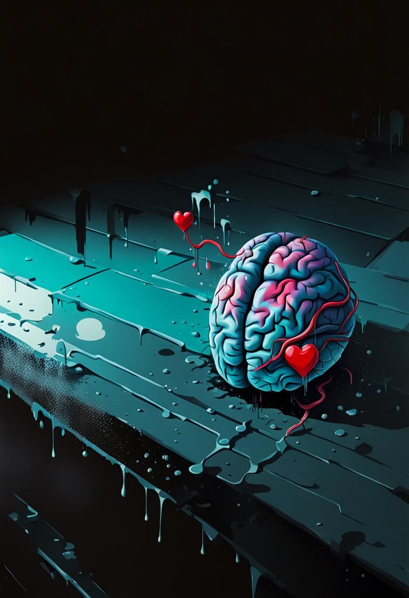 Heart Crying to Brain in Graffiti Street Art