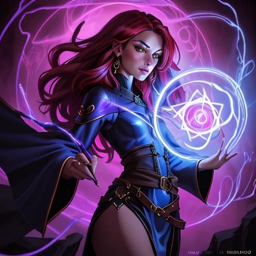 Warlock Summons an Arcane Portal in Pen and Ink Style