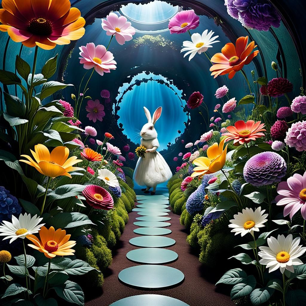Enchanted Wonderland: Mystical Creatures and Giant Flowers