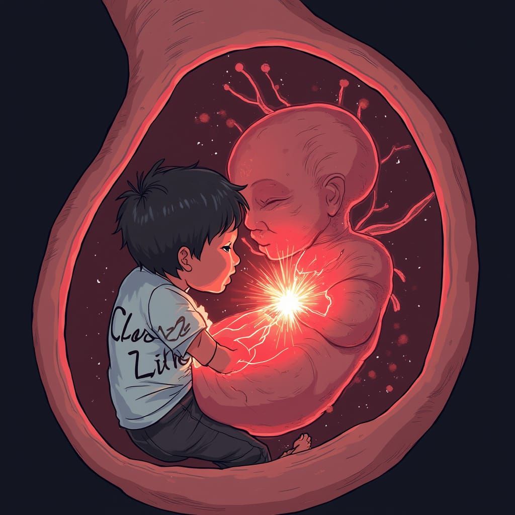 Fetal Heartbeat in Womb Wearing Pro-Life T-Shirt