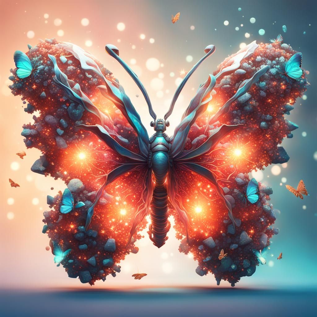 Glowing Ocean Orb with Coral and Butterflies