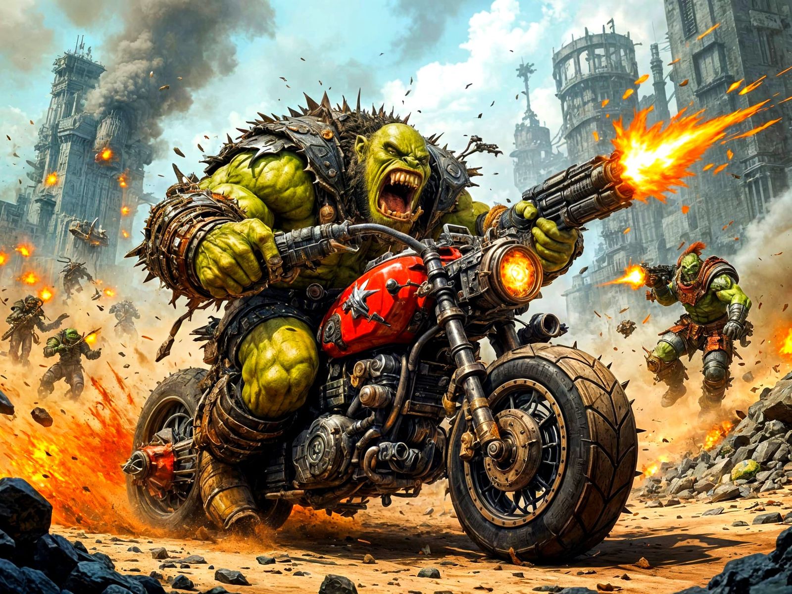 Gritty Warhammer 40K Ork Rides into Battle on a Spiky Red Mo...