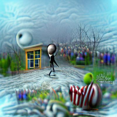 Tim Burton-esque Scene with Hyperdetailed Illustration