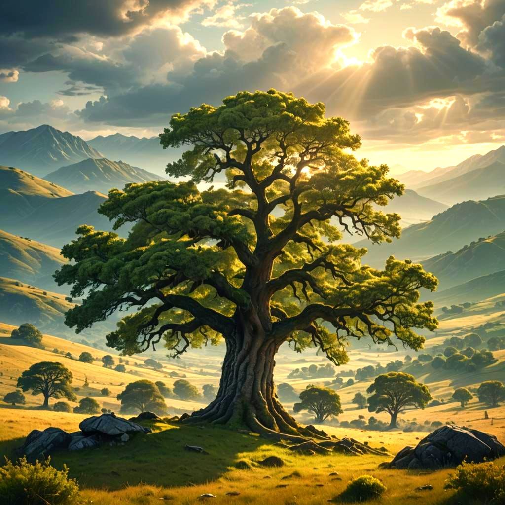 Lone Oak Tree on a Deserted Plain