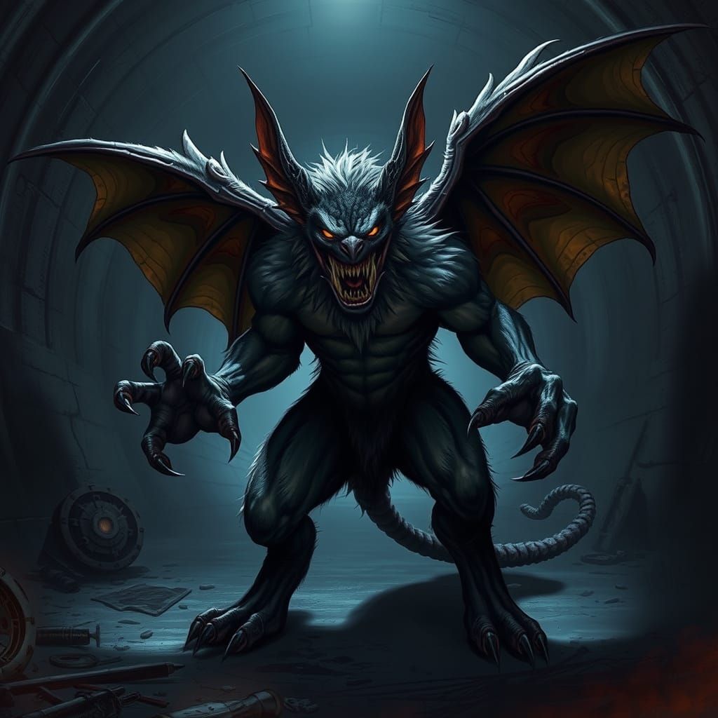 Fierce Mythical Creature in Dark Environment