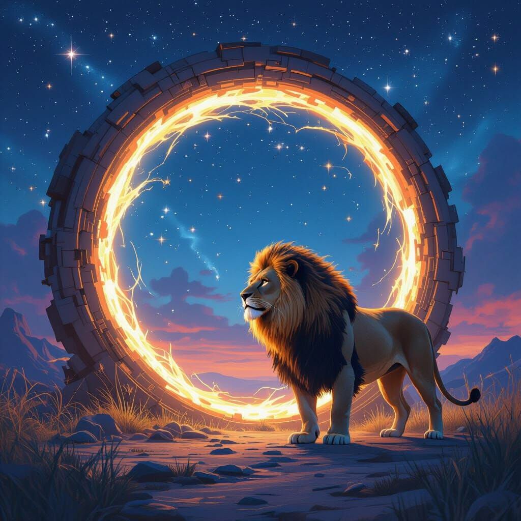 Lion by Starry Portal in Fantasy Matte Painting Style