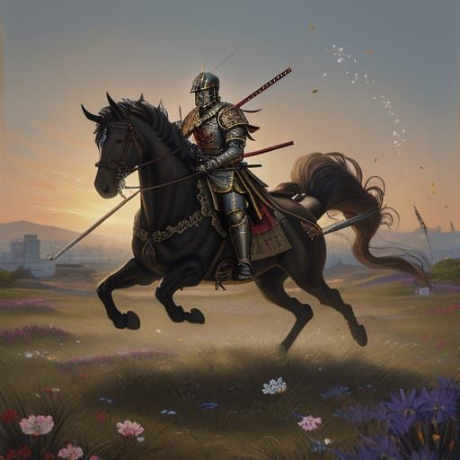 Surreal Roman and Samurai Battle with Blooming Armor
