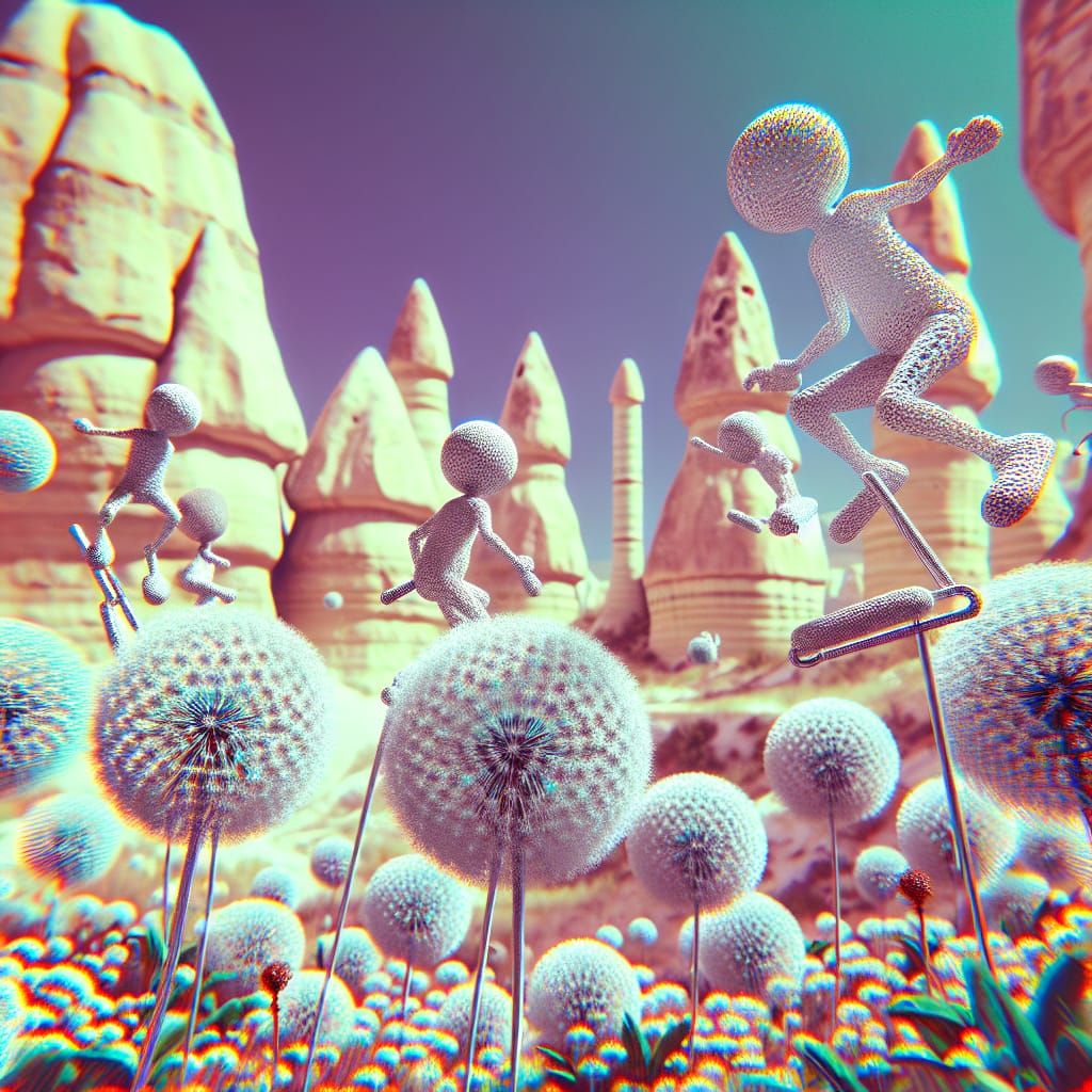 Buckyball Stick Figures Bounce in Cappadocia