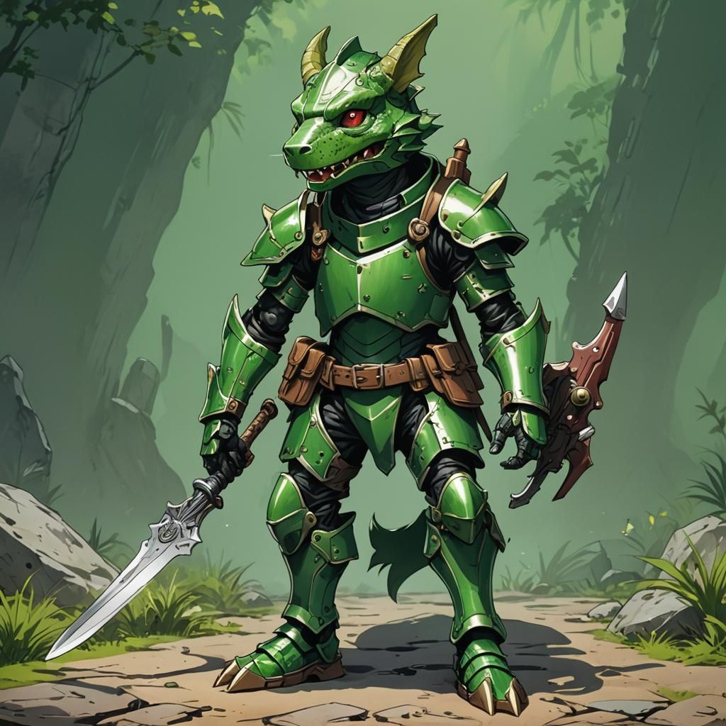 Armored Kobold Warrior in Anime Style