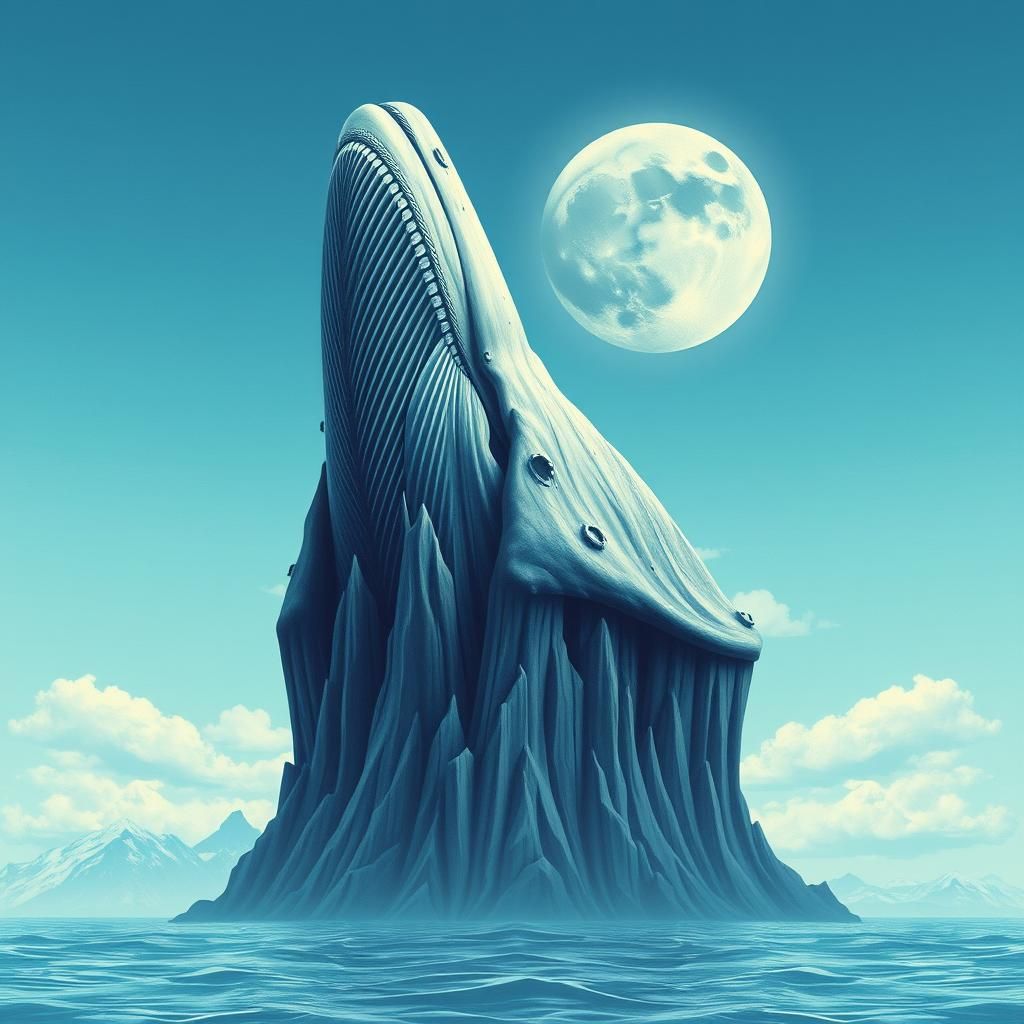 Whale Surrounded by Mountainous Skulls in a Surreal Landscap...