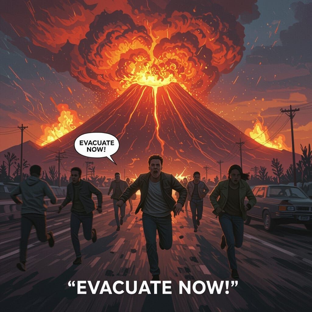 Volcano Eruption: People Fleeing Pyroclastic Flow