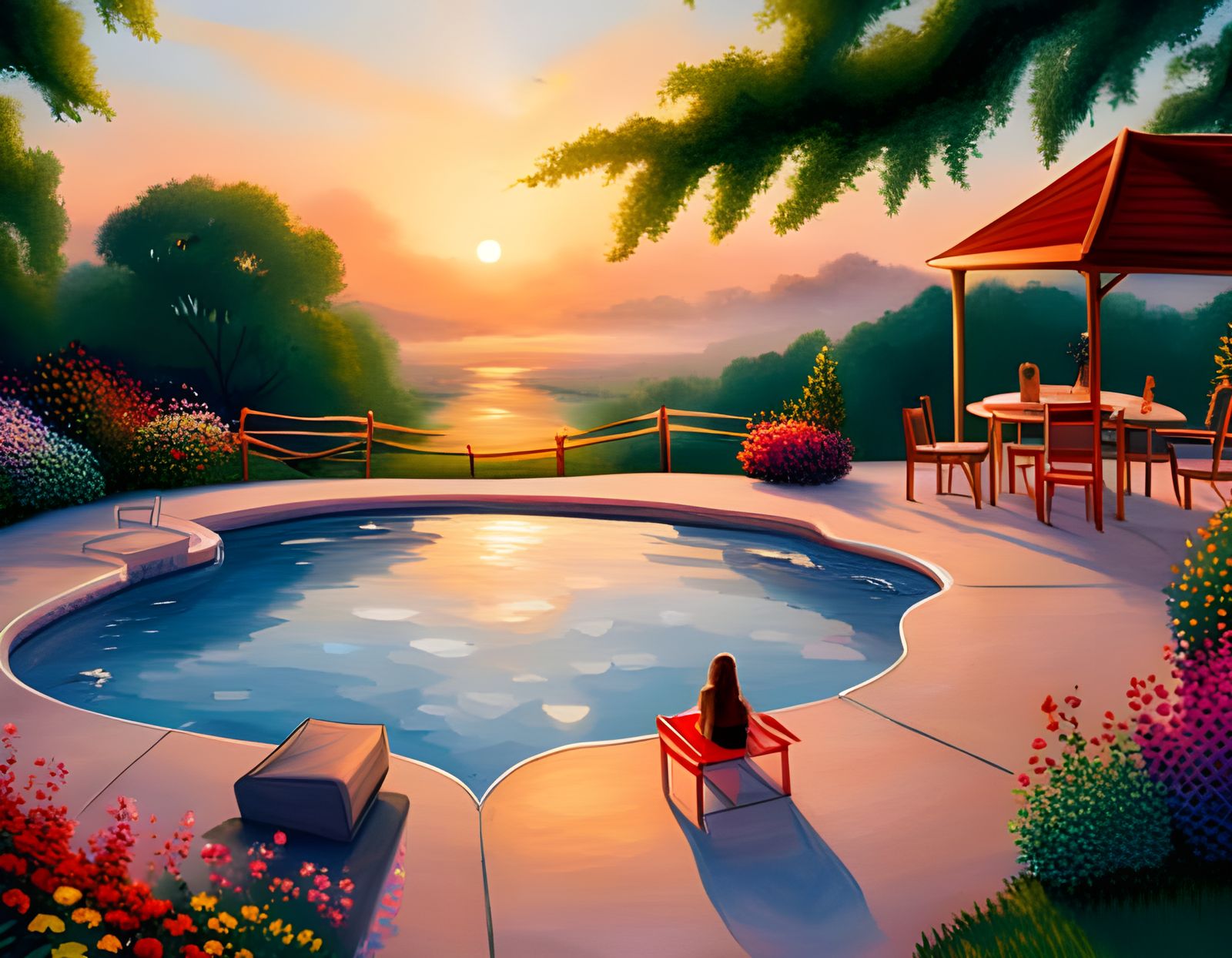 Heart Pool Home with Summer Picnic, Glitter Effect