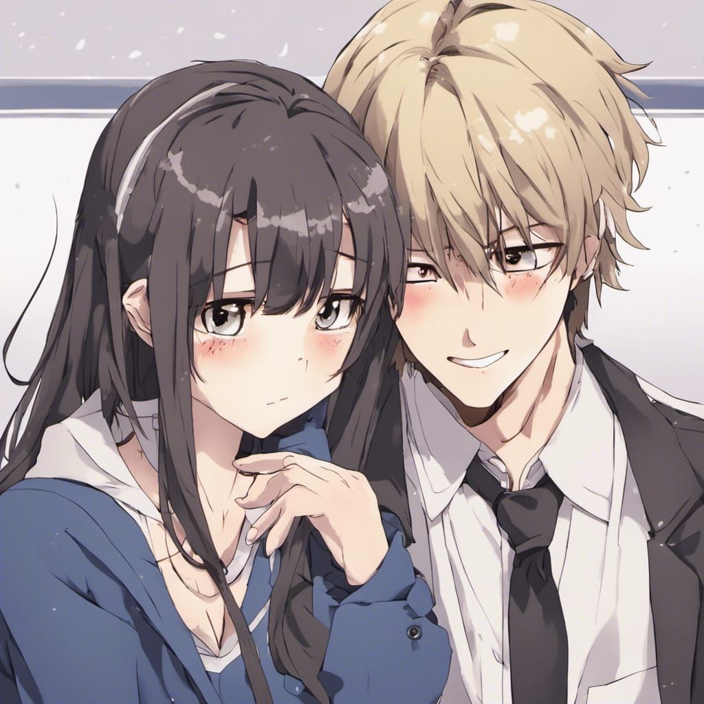 Anime Boy Blushing with Girl in Manga Style