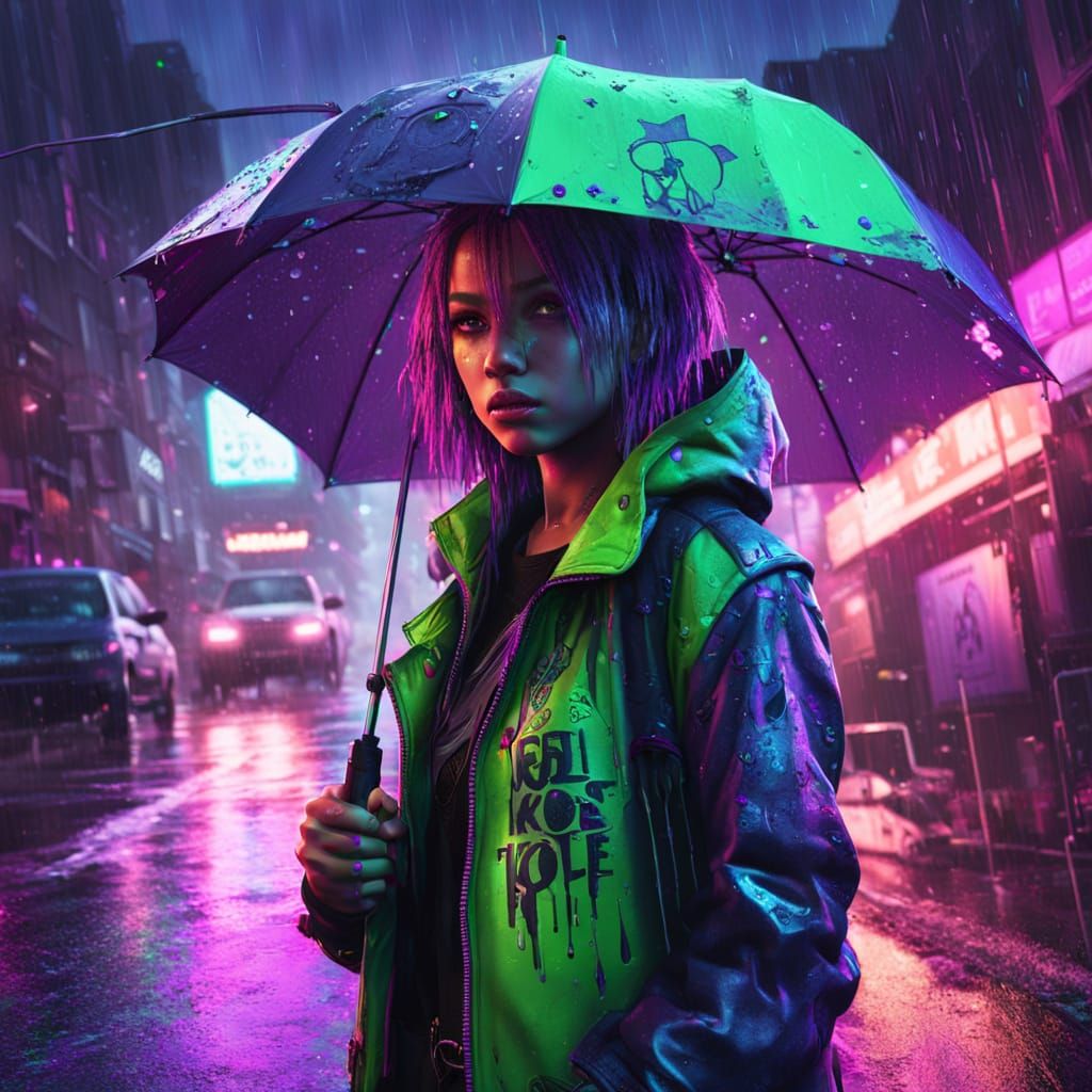 Punk Album Cover: Neon Lights in the Rain