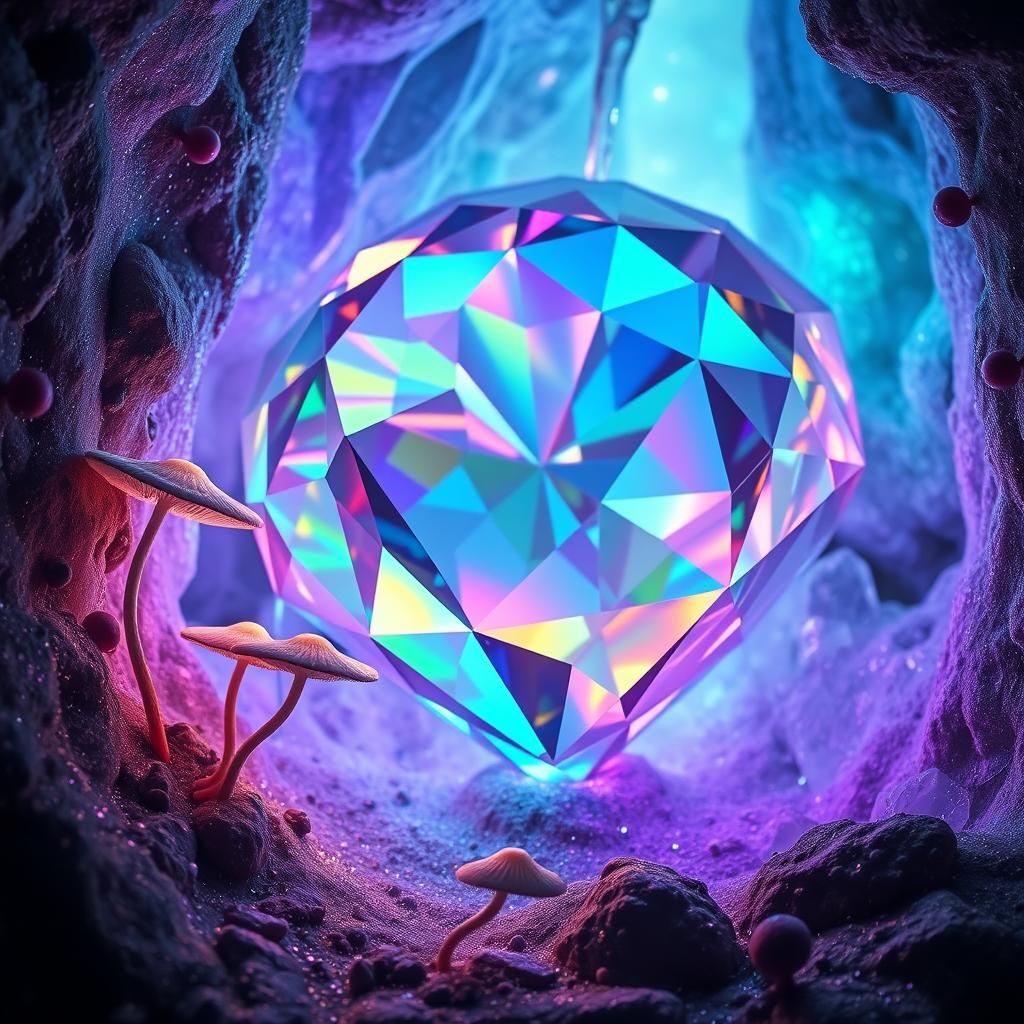 Luminescent Rainbow Diamond in Crystalline Grotto