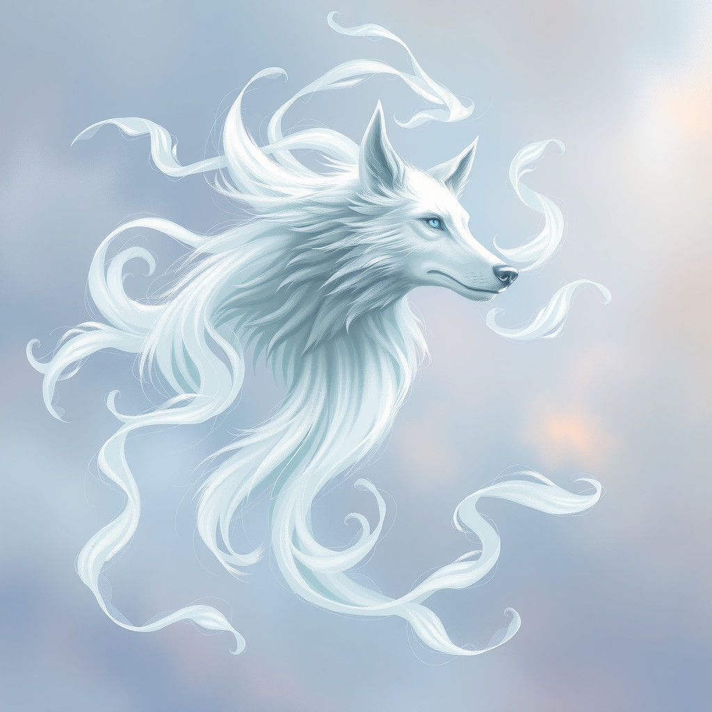 Wind Spirit with Wolf Head in Dreamy Digital Art